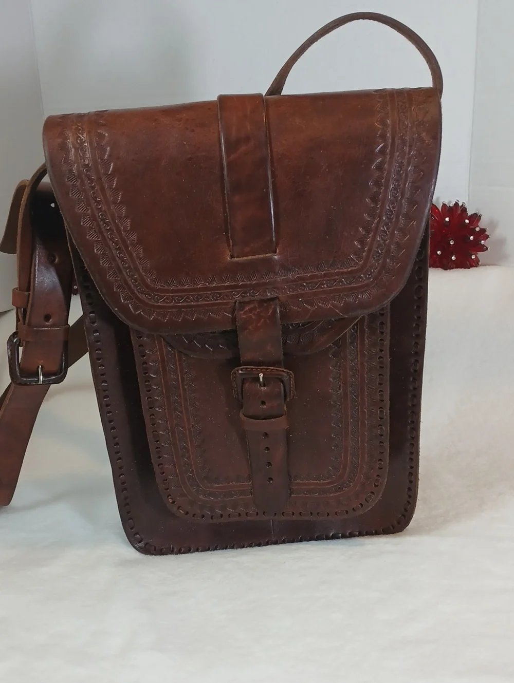 Handcrafted Brown Leather Tool Messenger Crossbody Bag Men/Unisex
